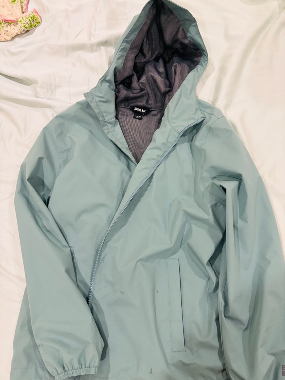 Light Sage Hooded Eddie Bauer Rain Jacket - women : L size